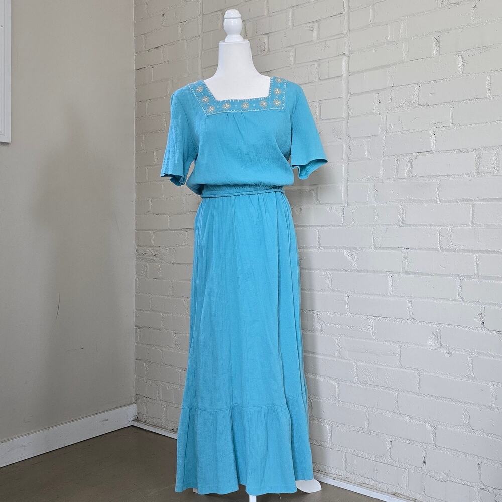 Icy Blue Embroidered Maxi Dress ┃Cotton Blend ┃Tiered ┃Cottagecore, Fairy & Boho